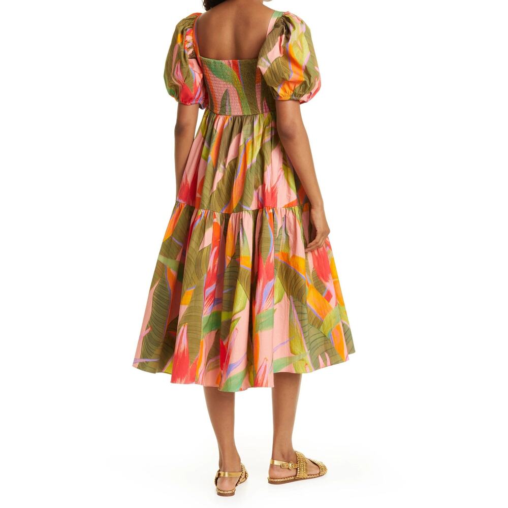 Farm Rio Embroidered Top Midi Dress in Pink Garden - M - Picture 3 of 6
